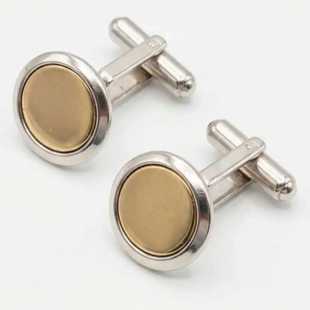Vintage Christian Dior Gold Tone Sterling Silver 925 Round Cufflinks Signed